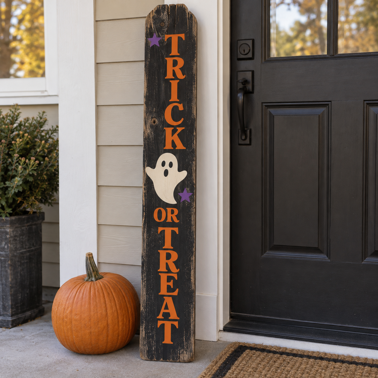 Halloween reclaimed fence-picket sign