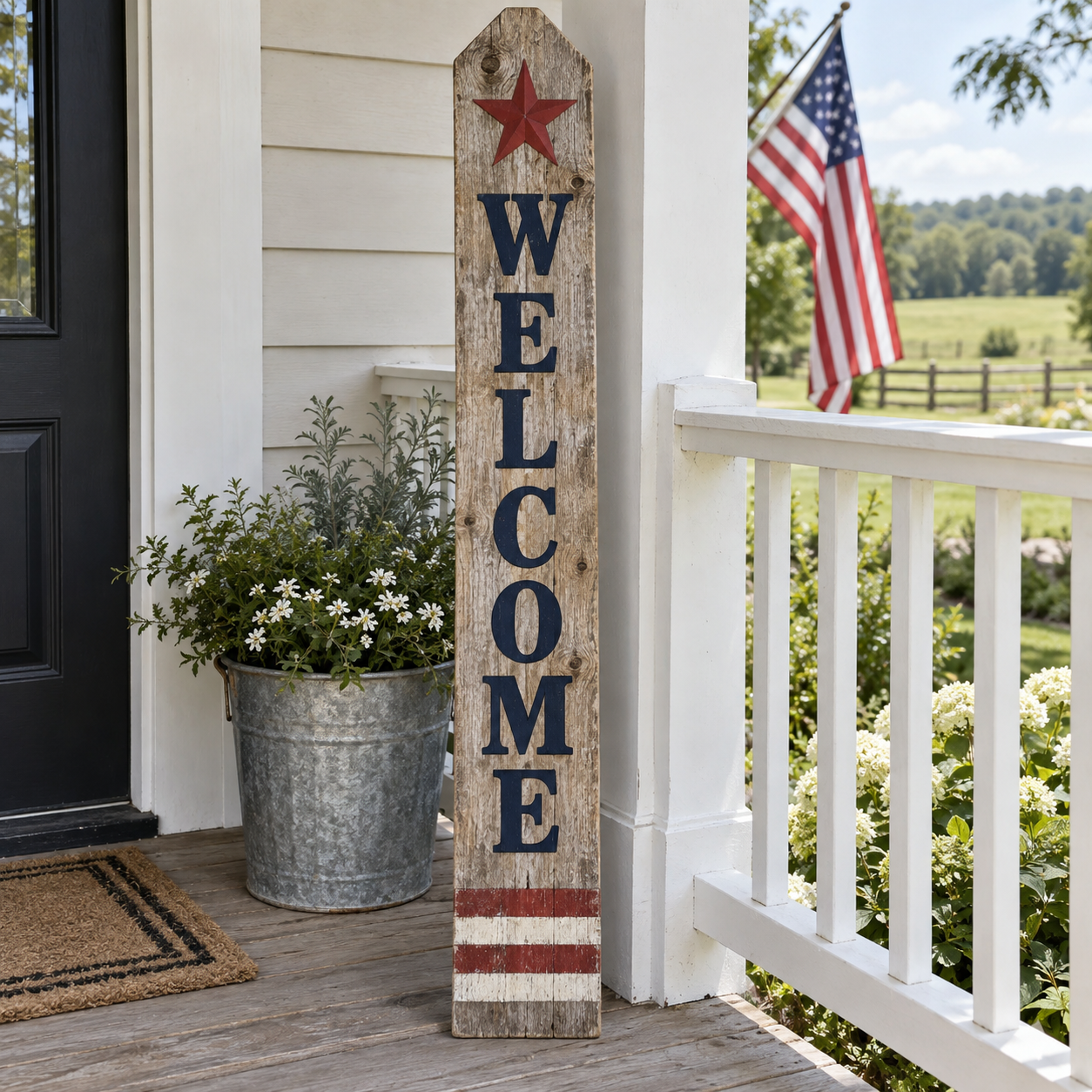 Patriotic reclaimed fence-picket sign