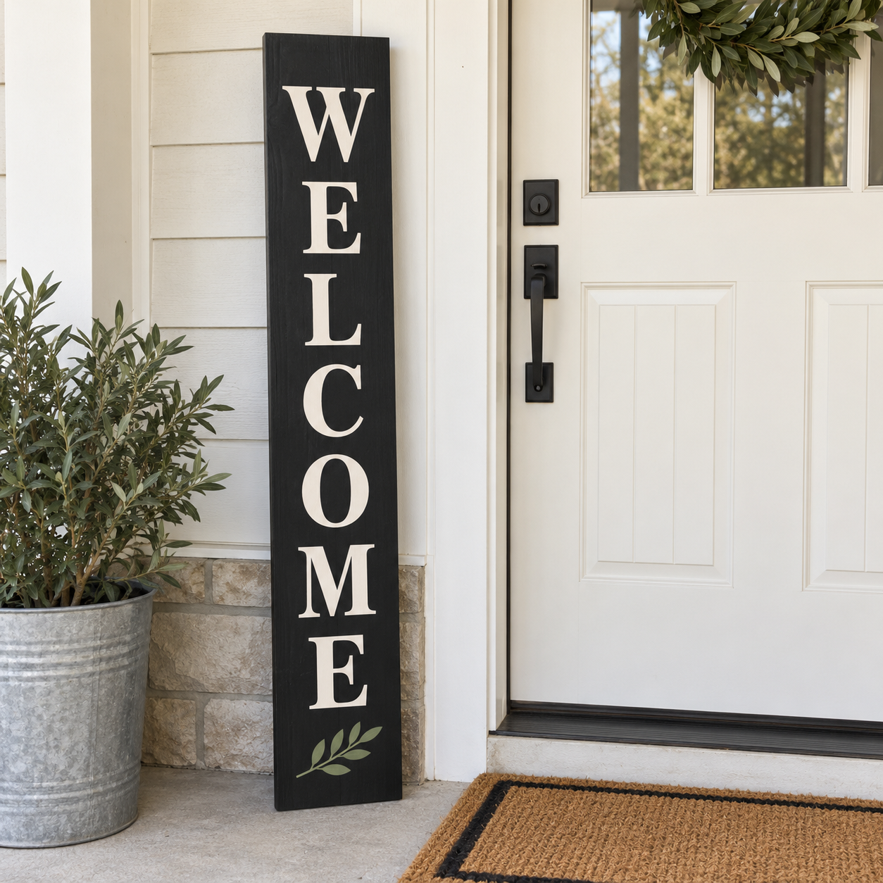 Black welcome porch sign