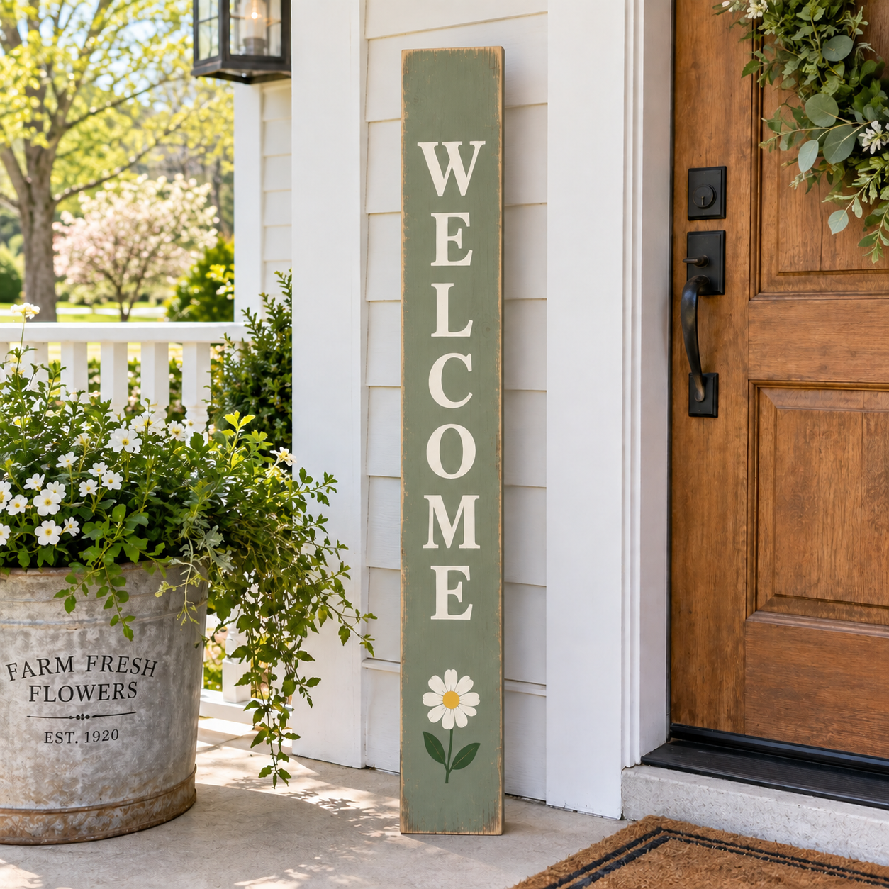 Spring farmhouse welcome sign